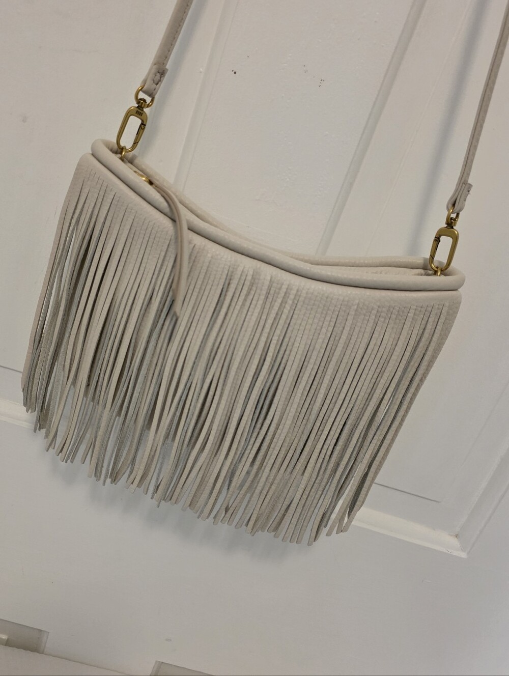 HOBO International Stone Fringe Leather Crossbody Bag with Brass Hardware